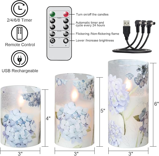 Rechargeable Hydrangea Glass Flameless Candles - Image 2