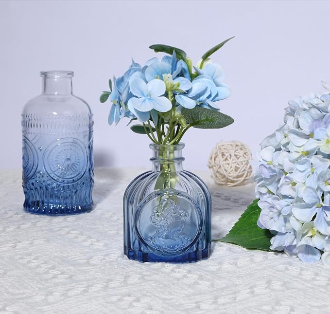 5pcs Blue Glass Bud Vase Set, Small Flower Vases - Image 3