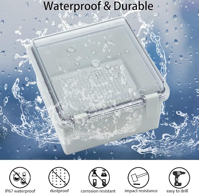 Junction Box, Hinged Clear Cover IP67 Waterproof ABS Project Box - Image 2