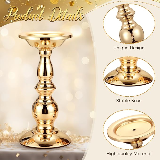 6 Pcs Gold Pillar Candle Holders Metal Candle Holders - Image 3