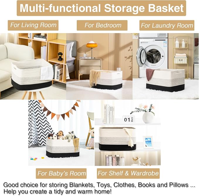 ICERZCZ Large Blanket Basket Living Room, Rectangle Toy Storage Basket - Image 5