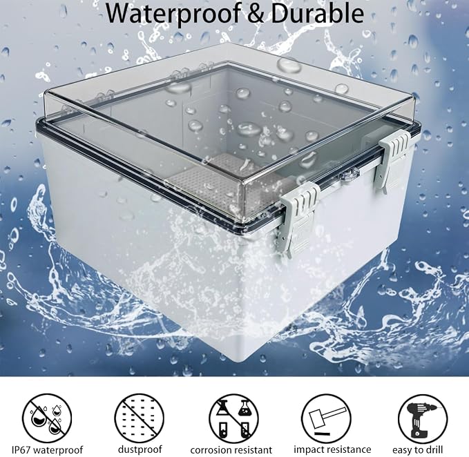 Junction Box, Hinged Grey Clear Cover IP67 Waterproof ABS Project Box - Image 2