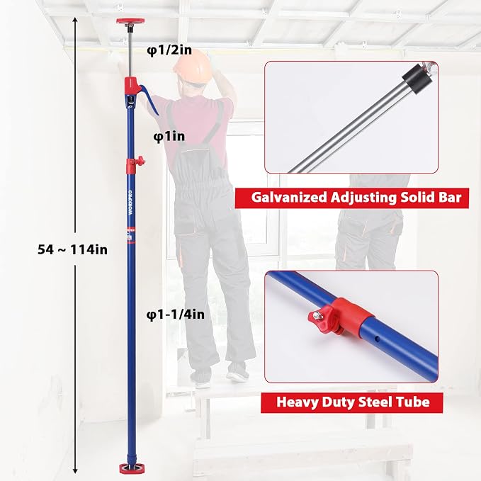 WORKPRO Cabinet Jacks, 54-114 in Adjustable Support Pole, 154 lbs, Fine Adjust - Image 2