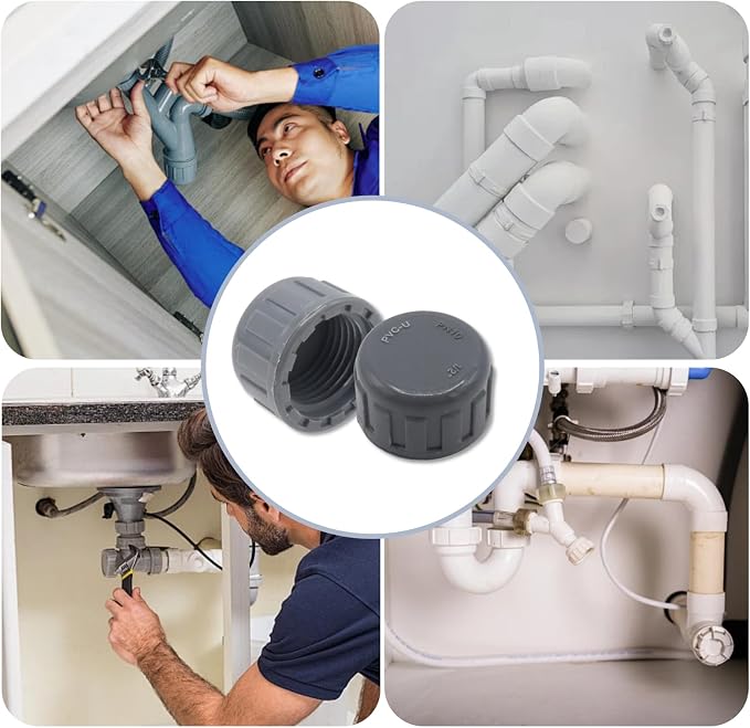 10-Pack PVC Female Thread End Cap Plug Fittings, 1/2Inch Gray | plumbing diy - Image 6