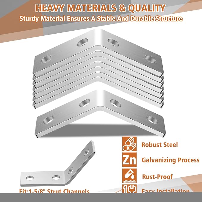 8 Pack 45 Degree Angle Bracket for 1-5/8 Strut Channel, Heavy Duty 5.7mm Thick - Image 3