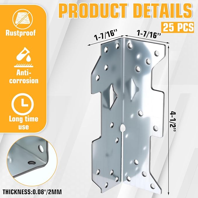 25pcs Galvanized Framing Angle Brackets - Image 2