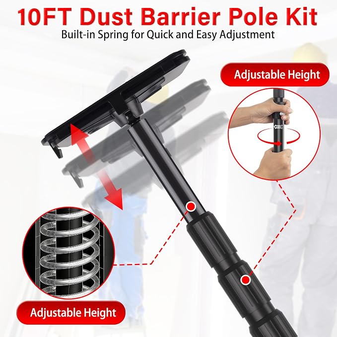 10FT Dust Barrier Poles 2 Pack, Spring Loaded Dust Barrier Poles - Image 5
