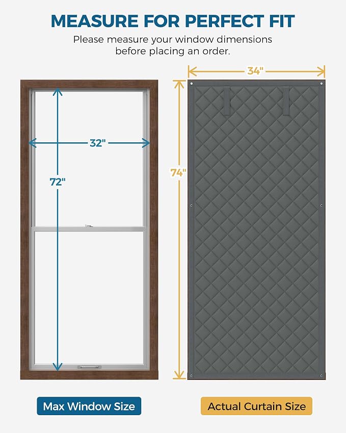Augblinds Thermal Insulated Window Cover, Curtain Size 34 x 74 Inch, Quilted - Image 2