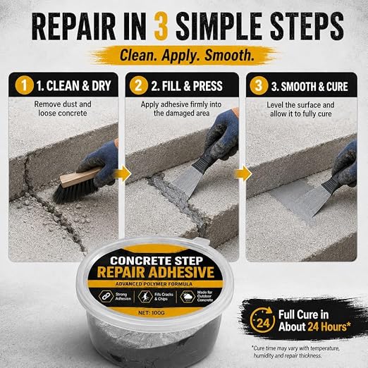 Concrete Step Repair Adhesive Filler Crack Cracks Cement Patch Wall Hole | - Image 3