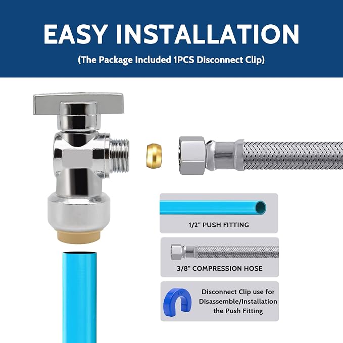 10 Pack Pushfit Angle Stop Faucet Valve, 1/2" Push-Fit x 3/8" Comp, Quarter - Image 4