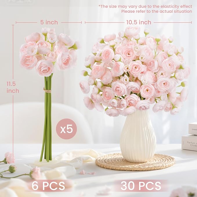 Alupssuc 30Pcs Ranunculus Artificial Flowers Faux Silk Mini Flowers Indoor | - Image 3