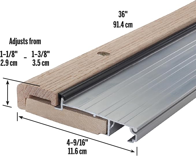 M-D Building Adjustable Aluminum & Hardwood Threshold, 36in | Adjustable Riser - Image 2
