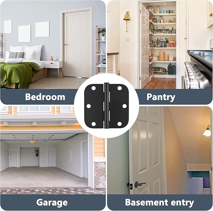 HOSOM 3 Pack Rounded Matte Black Door Hinges 3.5 x 3.5 inch - Image 7