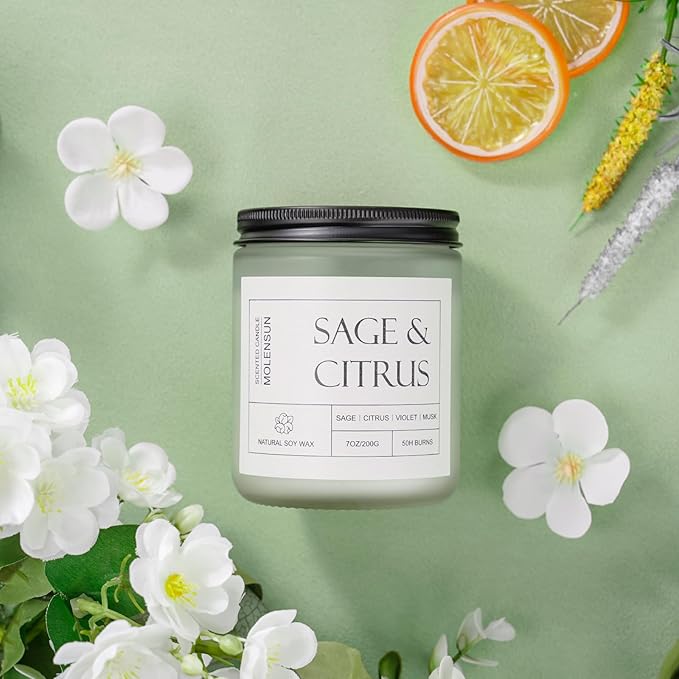 Molensun Sage Citrus Scented Candle, Soy Wax 7 oz | Fresh sage and citrus - Image 4