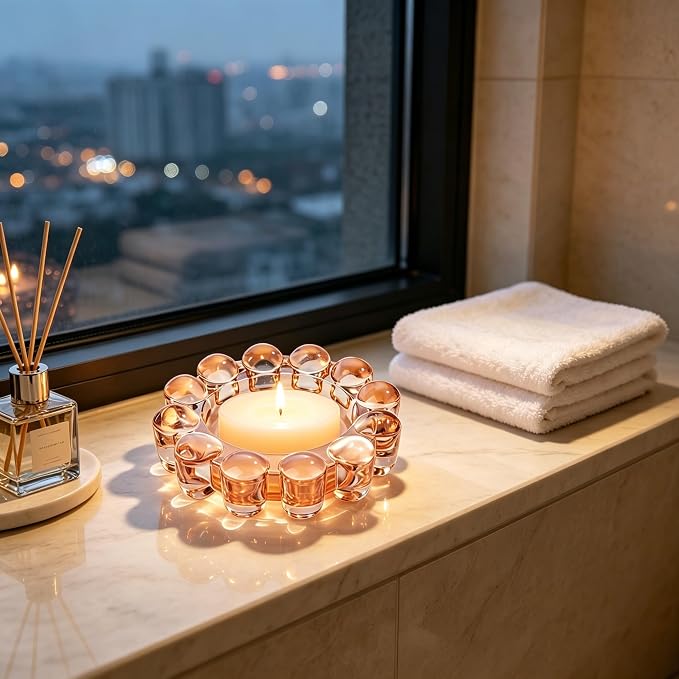 Chic Orange Bubble Glass Candle Dish – Modern Clear Glass Candle Holder - Image 5