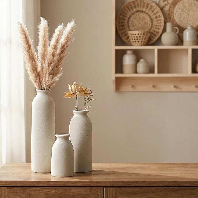 CEMABT Beige Ceramic vase Set-3 Flower vases - Image 6