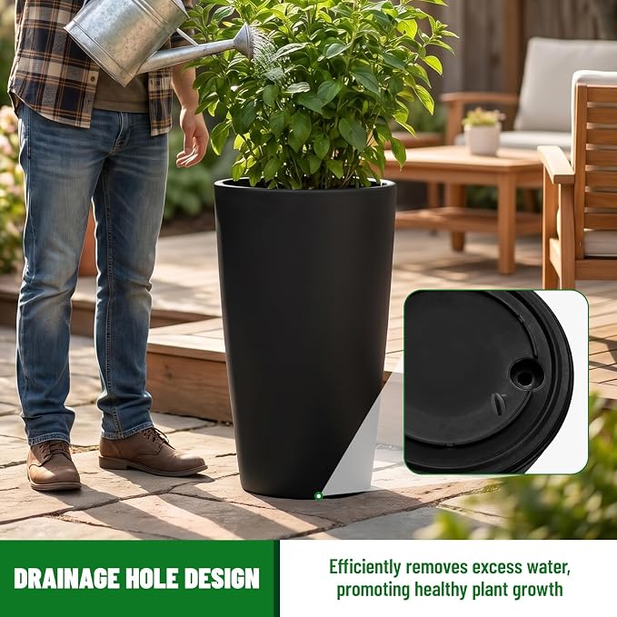 Set of 2 Round Tall Planters 22 Inch, Large Planter - Image 4