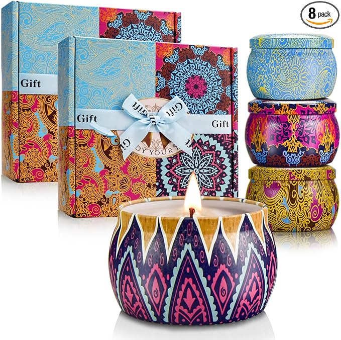 Candle Gift Set Bundle for Women, 2 Sets of 4 Scented Candles, 8% Essential Oils by LKDJR