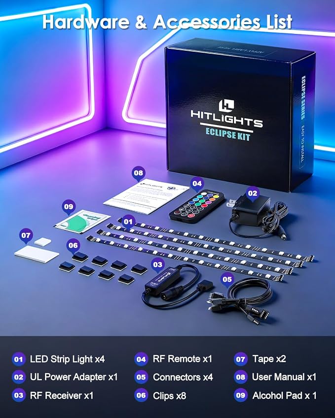 HitLights LED Strip Lights Kit, RGB Color Changing Tape Light Pre-Cut 4FT | UL - Image 5