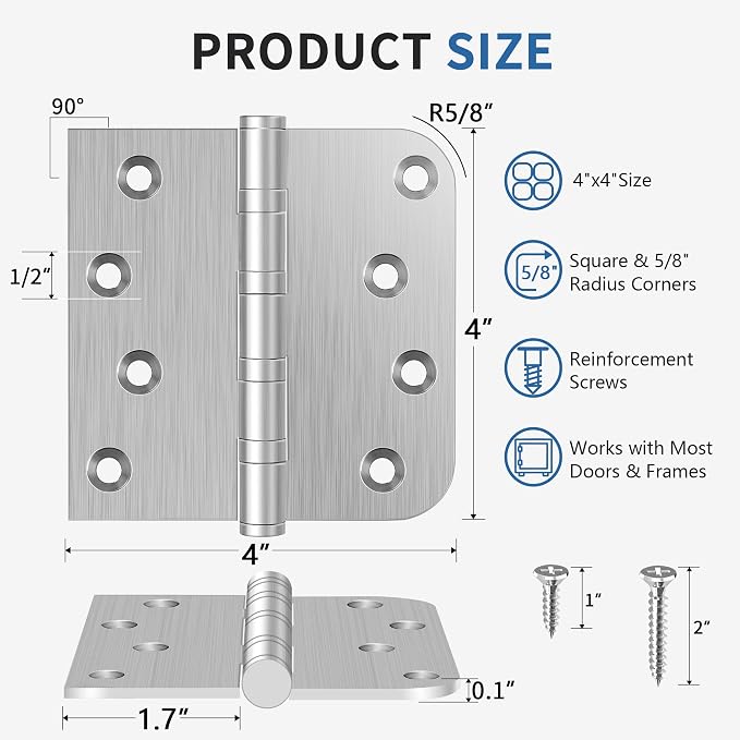 4 Inch Ball Bearing Door Hinges, Exterior Door Hinges Brushed Nickel 3 Pack | - Image 2