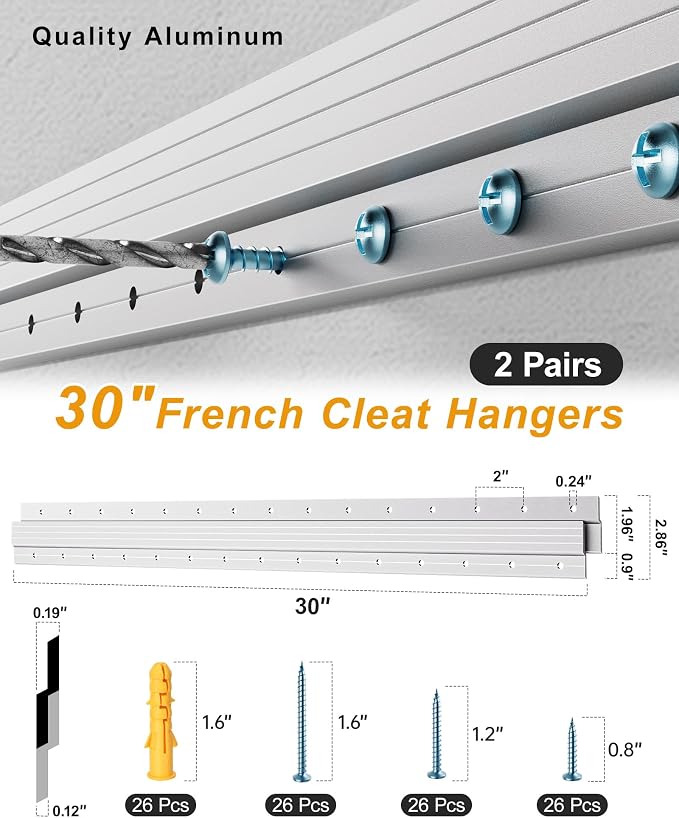 French Cleat 30 inch, 2 Pairs Heavy Duty Aluminum Z Clips/Bar Hanger - Image 2