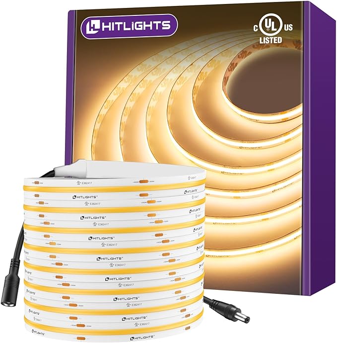 HitLights COB LED Strip Lights Warm White 3000K, 16.4ft Premium High Density by HitLights