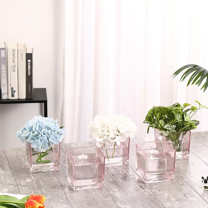 Square Glass Vases Set of 4, Small Vase - Image 6