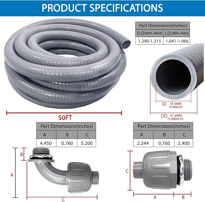 1-1/4inch 50FT Electrical Conduit Kit, Liquid-Tight Conduit and Connector | - Image 5
