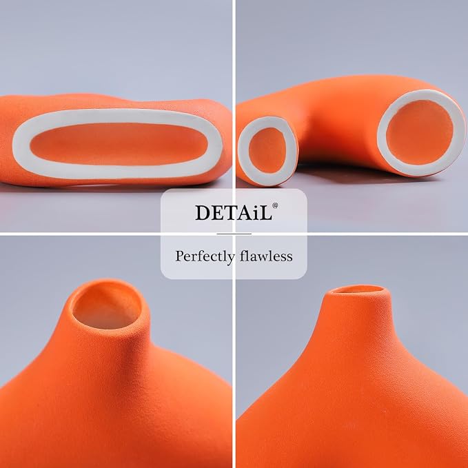 CEMABT Orange Ceramic Vase Set of 2 - Image 3