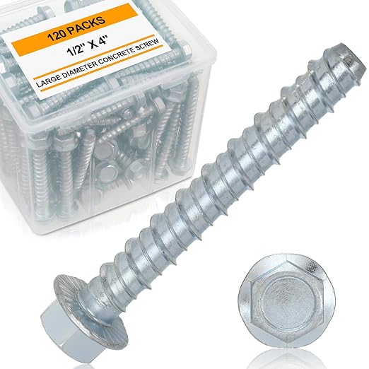 Hicarer 120 Pack 1/2 x 4 Inch Concrete Screws Galvanized by Hicarer