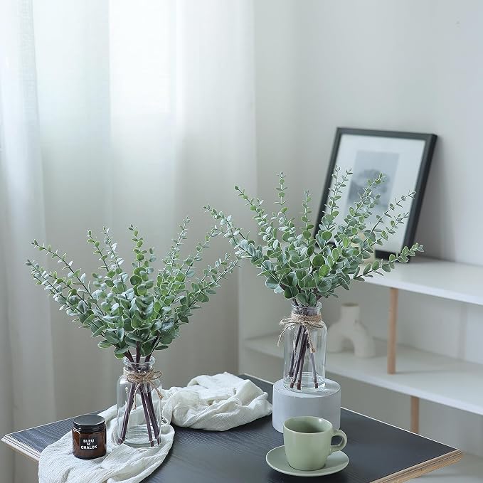 17.5" Artificial Eucalyptus Stems in Glass Vase - Image 9