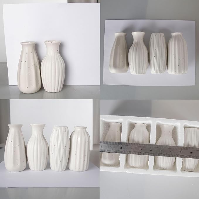 Set of 4 Small White Ceramic Vases Table Flower Vase Modern Decorative Vases - Image 8