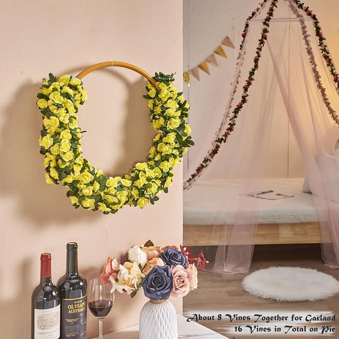 8Pcs x 8.2FT Artificial Flower Garland Rose Vine Decor, Hanging Faux Roses - Image 3