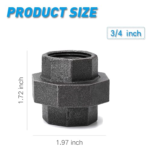 3/4" Union, 4 Pack 3/4" Female Malleable Cast Pipe Fitting Union - Image 2