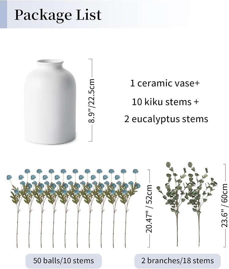 BLOSMON Dusty Blue Flowers, Fake Mums Centerpieces Table Decorations | - Image 2