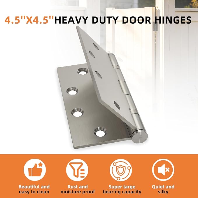 6-Pack 4.5 inch X 4.5 inch Heavy Duty Commercial Door Hinge Thickened | - Image 5