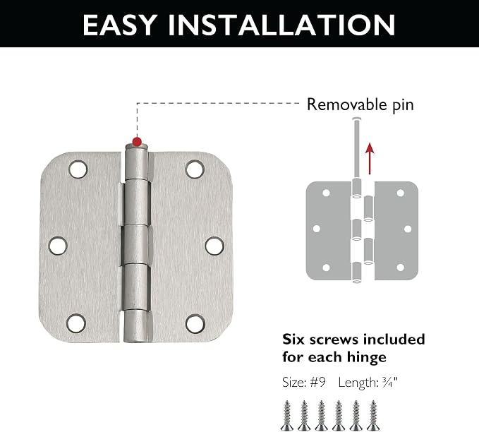 Design House Interior Door Hinge, Satin Nickel | 5/8" Radius, Traditional - Image 11