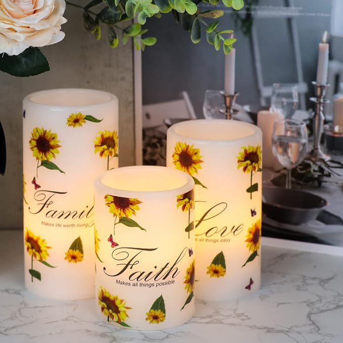 Sunflower Flameless Pillar Candles Battery Operated - Image 5
