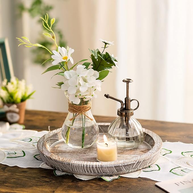 Wooden Decorative Tray Candle Holder: Romadedi Round Wood Tray Home Decor - Image 5