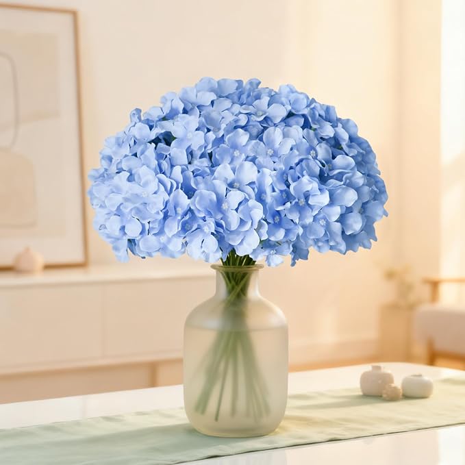 65Pcs Blue Hydrangea Artificial Flowers Bulk，Realistic Silk Fake Flowers - Image 9