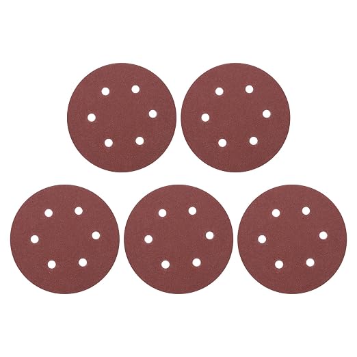 HARFINGTON 5 Pcs 6 Inch Sanding Discs 120 Grit Red Aluminum Oxide 6 Hole | Hook by HARFINGTON