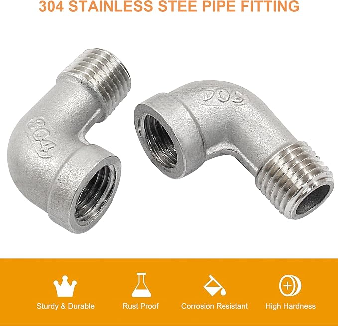 2Pcs 304 Stainless Steel 90 Degree Elbow Fittings, 1/4" NPT | Female x Male - Image 4