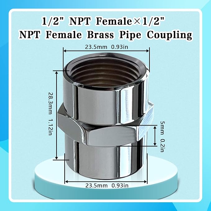 Brass Pipe Fitting-1/2" NPT Female×1/2" NPT Female Pipe Coupling-Chrome Plated - Image 2
