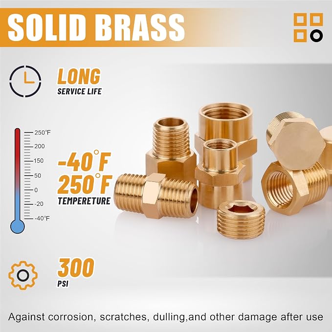 106PCS Brass Pipe Fittings Assortment Kit, 1/8" 1/4" 3/8" 1/2" NPT | Extension - Image 3