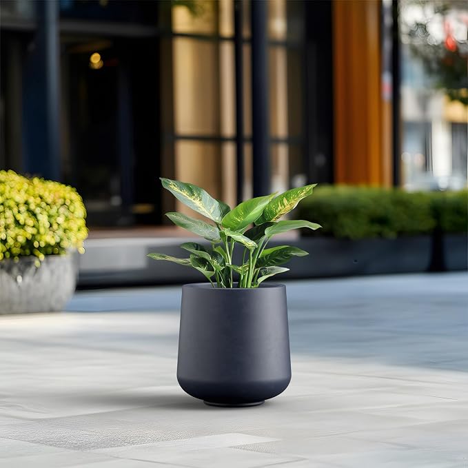Kante Accent Round Curved Charcoal Concrete Planter 13" Dia, Outdoor | Rubber - Image 4