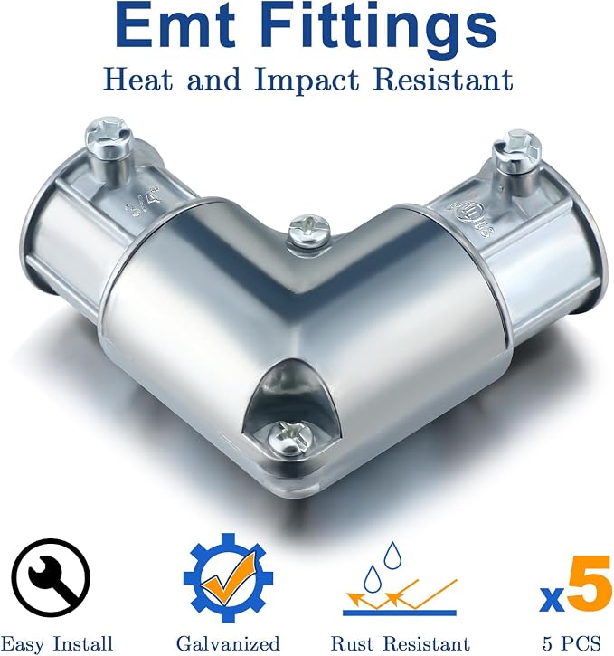 Gisafai 5 Pcs EMT Conduit Fittings Inside Corner Pull Elbow, EMT 90 Degree - Image 4