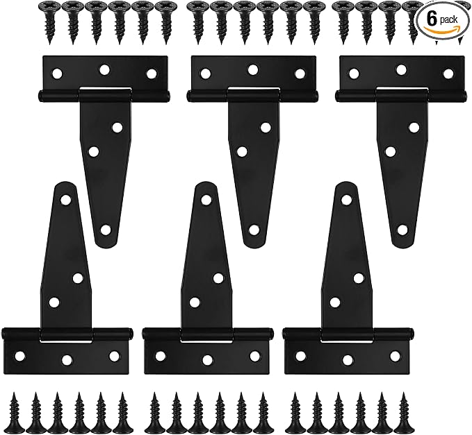 6 Pack 3 Inch T Strap Hinges Heavy Duty Black Outdoor Tee Hinge by XhjzgcTech