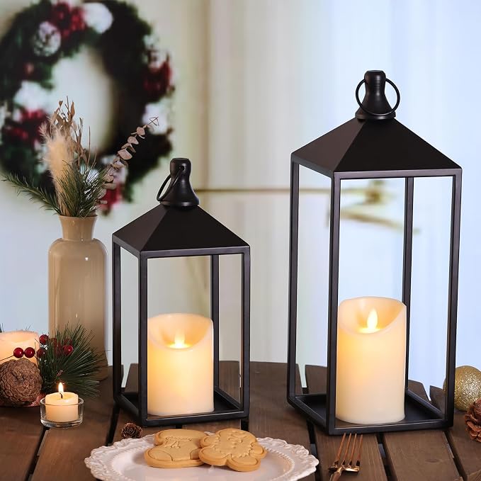 2 Pcs Black Decorative Metal Lanterns Farmhouse Lantern Decor - Image 6