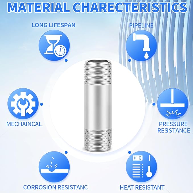 ChillWaves 304 Stainless Steel Pipe Fitting, Nipple Cast Pipe 1-1/4" NPT Male x - Image 5