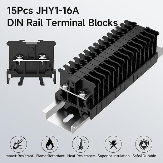 15Pcs JHY1 DIN Rail Terminal Blocks, 660V 16A, 2.5mm² | Detachable and - Image 2